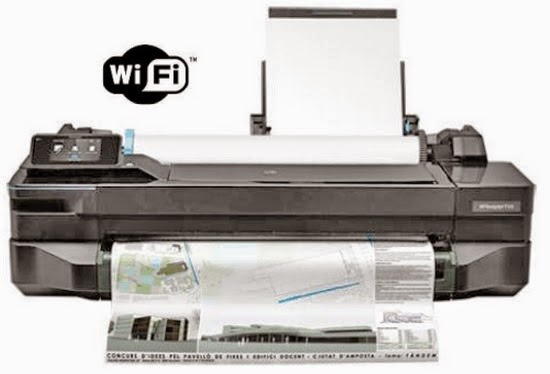 a impressora HP T120 com o rolo de papel e a alimentação por folha solta